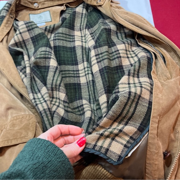 Rainforest 90s BROWN LEATHER BOMBER plaid wool lined Jacket MEN XL Pockets biker - Picture 13 of 13